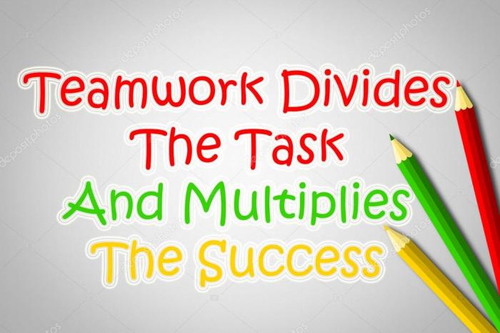 Task divides teamwork success multiplies stock concept depositphotos