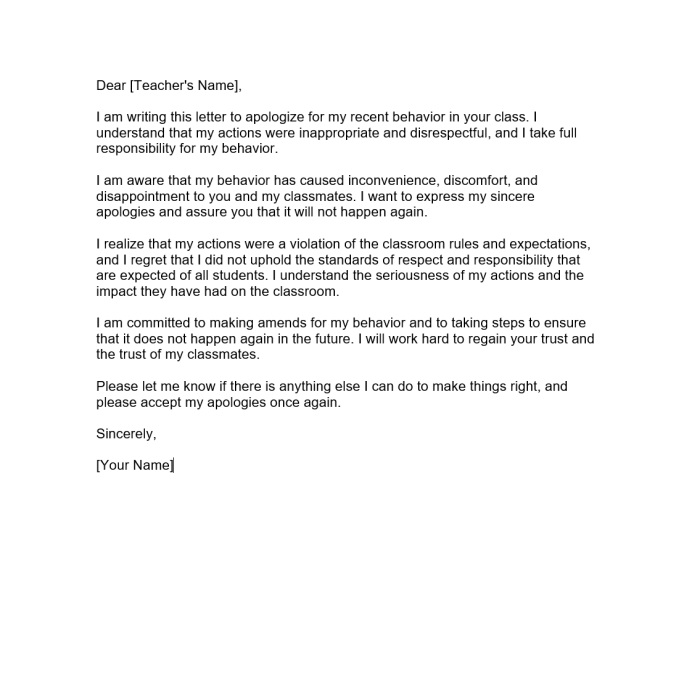 Teacher letter apology write